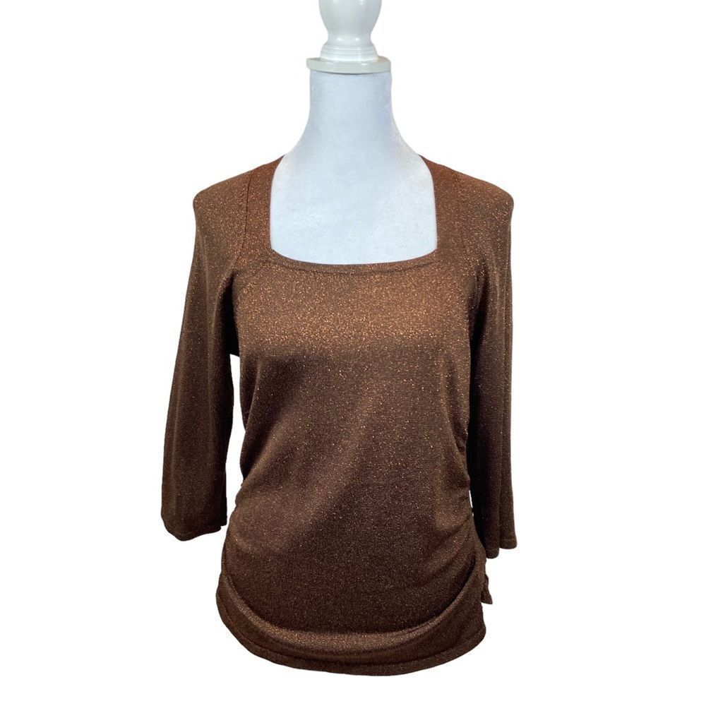 Spanner Brand Bronze Metallic Square Neck Long‎ Sleeve Blouse Size Medium